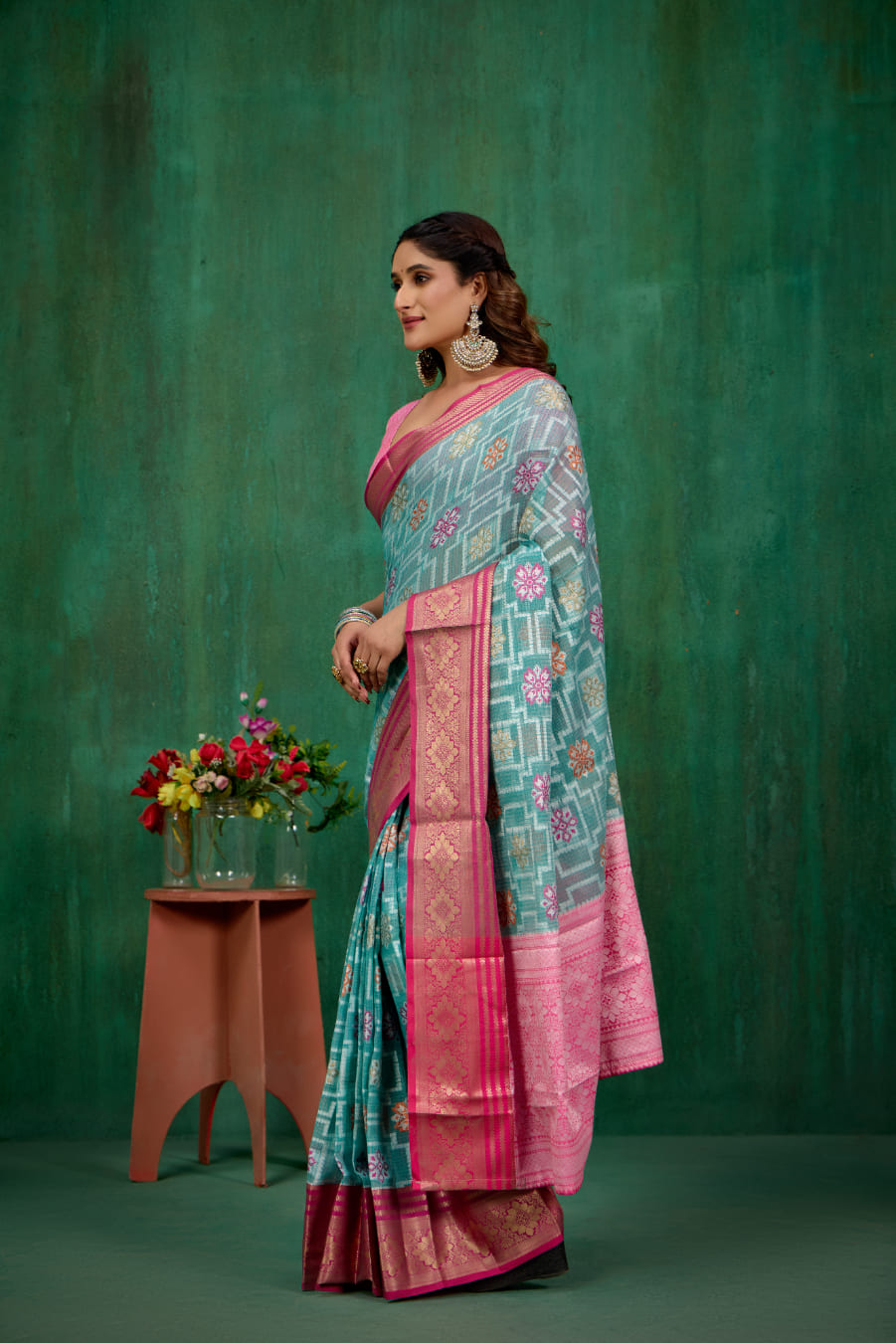 Elegant Teal Cotton Silk Woven Ready to Wear Saree - Perfect for Any Occasion-RTW-2593