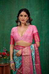 Elegant Teal Cotton Silk Woven Ready to Wear Saree - Perfect for Any Occasion-RTW-2593