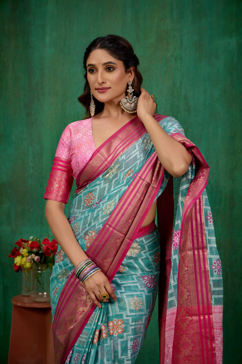Elegant Teal Cotton Silk Woven Ready to Wear Saree - Perfect for Any Occasion-RTW-2593