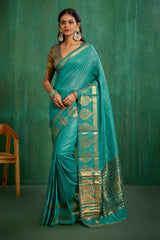 Elegant Green Cotton Silk Woven Ready to Wear Saree - Perfect for Any Occasion-RTW-2601