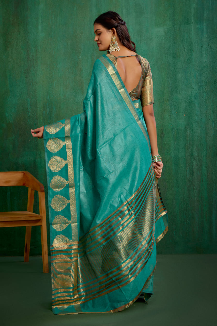 Elegant Green Cotton Silk Woven Ready to Wear Saree - Perfect for Any Occasion-RTW-2601