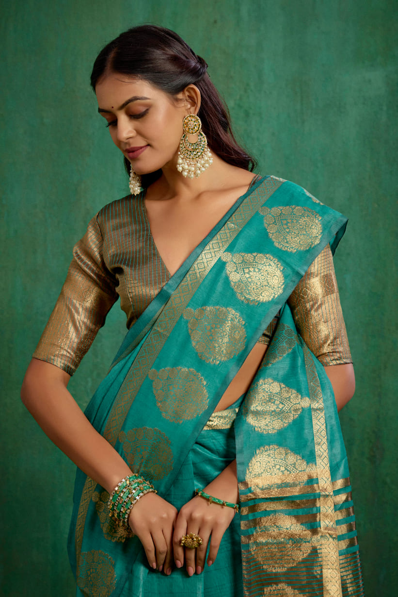 Elegant Green Cotton Silk Woven Ready to Wear Saree - Perfect for Any Occasion-RTW-2601