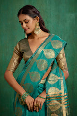 Elegant Green Cotton Silk Woven Ready to Wear Saree - Perfect for Any Occasion-RTW-2601