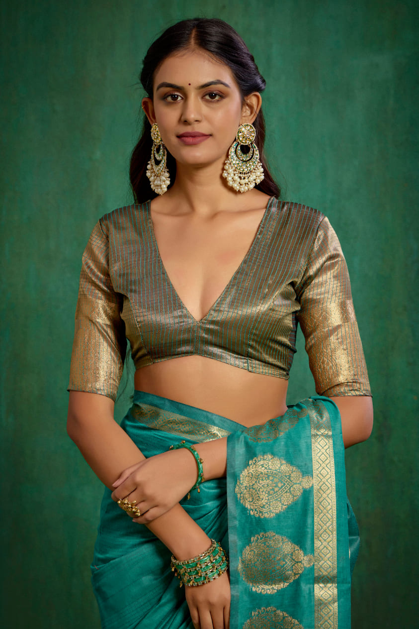 Elegant Green Cotton Silk Woven Ready to Wear Saree - Perfect for Any Occasion-RTW-2601