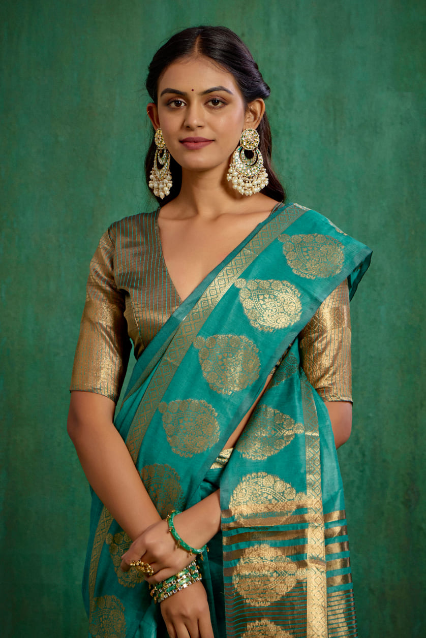 Elegant Green Cotton Silk Woven Ready to Wear Saree - Perfect for Any Occasion-RTW-2601