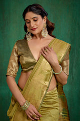 Elegant Olive GreenCotton Silk Woven Ready to Wear Saree - Perfect for Any Occasion-RTW-2604