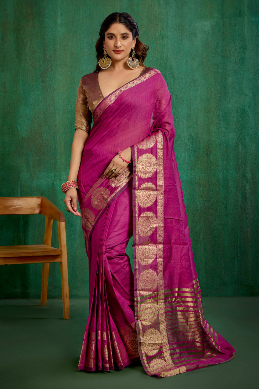 Elegant Pink Cotton Silk Woven Ready to Wear Saree - Perfect for Any Occasion-RTW-2619