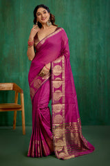Elegant Pink Cotton Silk Woven Ready to Wear Saree - Perfect for Any Occasion-RTW-2619