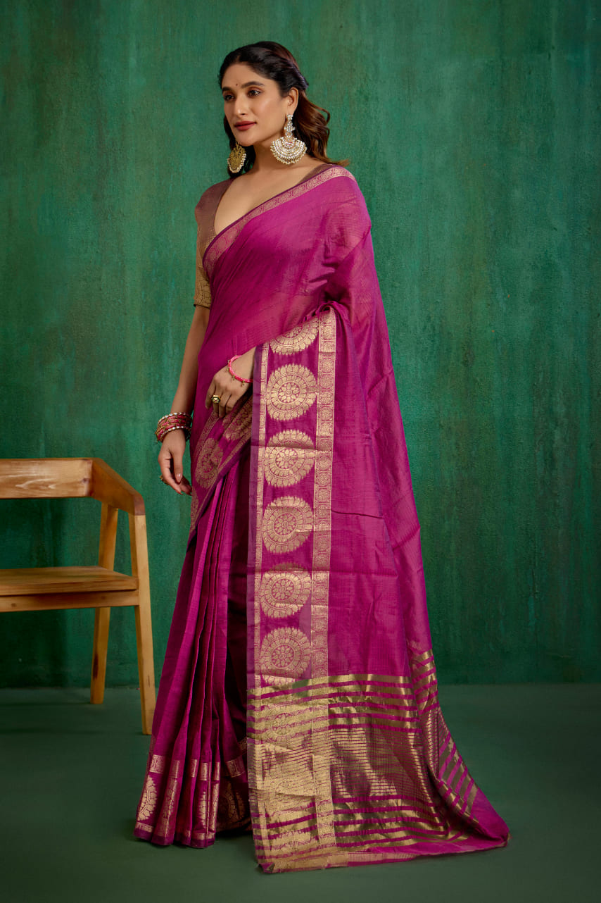 Elegant Pink Cotton Silk Woven Ready to Wear Saree - Perfect for Any Occasion-RTW-2619