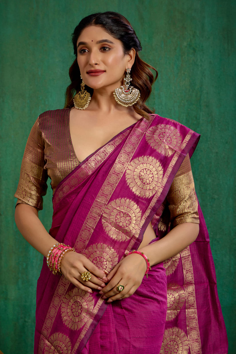 Elegant Pink Cotton Silk Woven Ready to Wear Saree - Perfect for Any Occasion-RTW-2619
