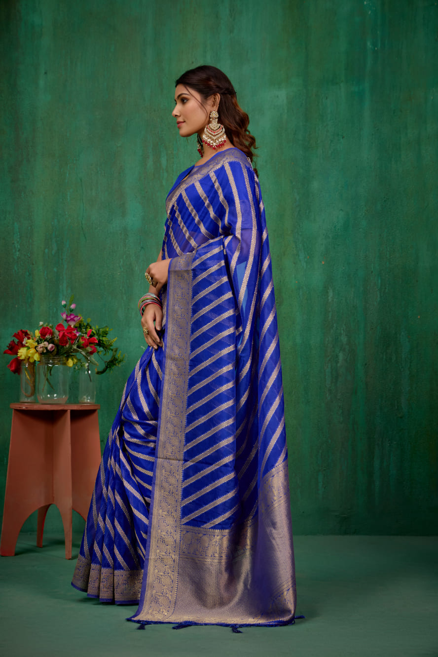 Shop Elegant Blue Organza Silk Woven Ready to Wear Saree - Perfect for Any Occasion-RTW-2626
