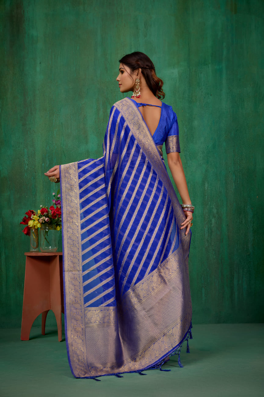 Shop Elegant Blue Organza Silk Woven Ready to Wear Saree - Perfect for Any Occasion-RTW-2626