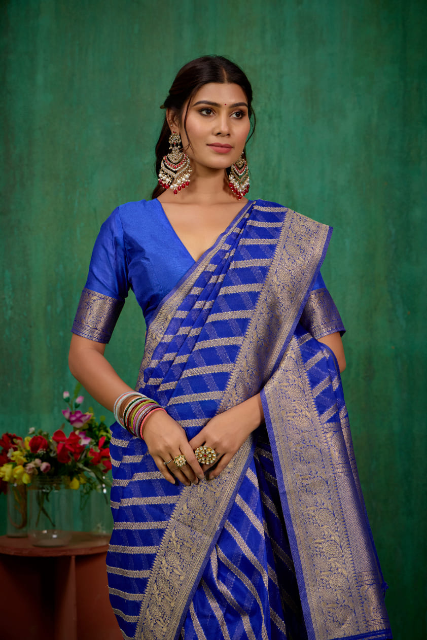 Shop Elegant Blue Organza Silk Woven Ready to Wear Saree - Perfect for Any Occasion-RTW-2626