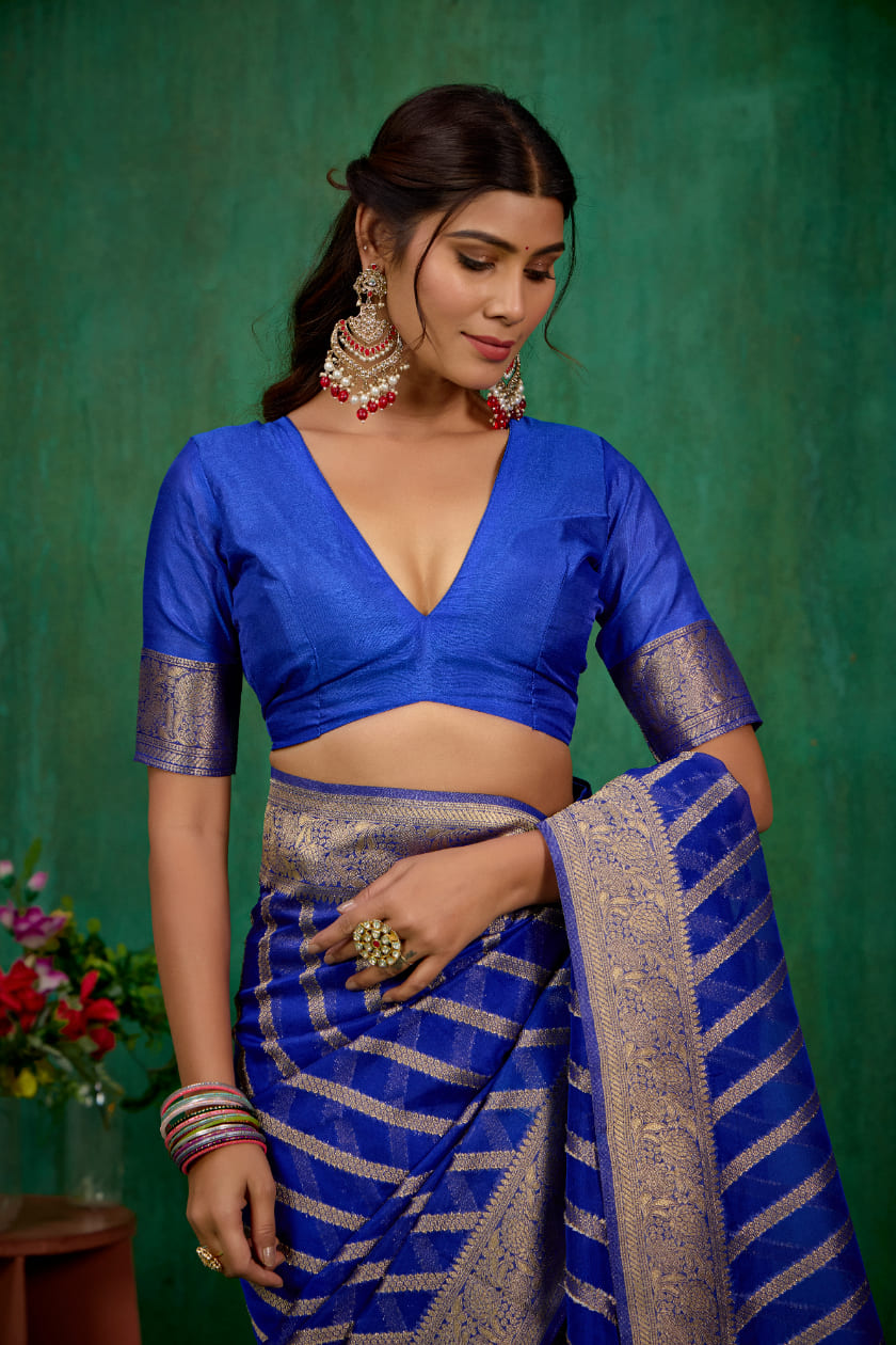 Shop Elegant Blue Organza Silk Woven Ready to Wear Saree - Perfect for Any Occasion-RTW-2626