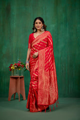 Shop Elegant Red Banarasi Art Silk Woven Ready to Wear Saree Online - Best Prices-RTW-2942