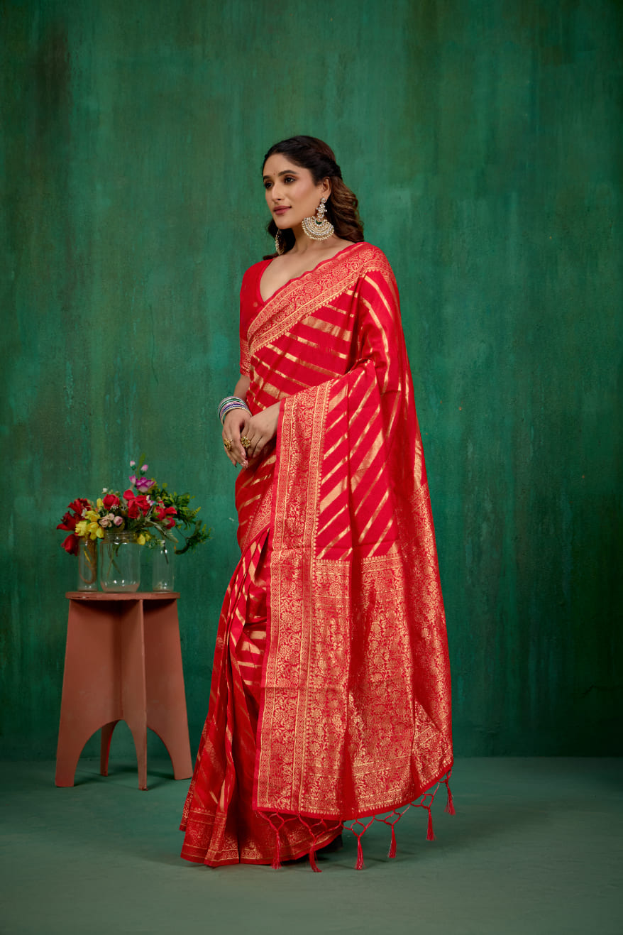 Shop Elegant Red Banarasi Art Silk Woven Ready to Wear Saree Online - Best Prices-RTW-2942