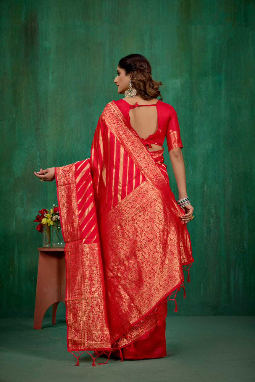 Shop Elegant Red Banarasi Art Silk Woven Ready to Wear Saree Online - Best Prices-RTW-2942