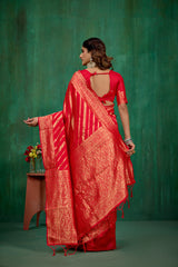 Shop Elegant Red Banarasi Art Silk Woven Ready to Wear Saree Online - Best Prices-RTW-2942