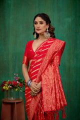 Shop Elegant Red Banarasi Art Silk Woven Ready to Wear Saree Online - Best Prices-RTW-2942
