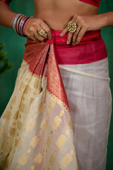 Shop Elegant Cream Organza Woven Ready-to-Wear Sarees Online - Best Prices & Styles-RTW-3370