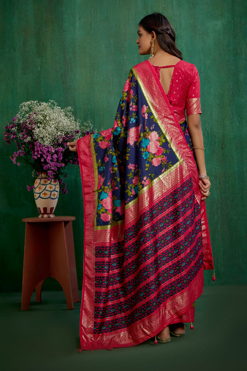 Elegant Grey Cotton Silk Floral Print Ready to Wear Saree - Shop Now!-RTW-3715