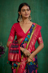 Elegant Grey Cotton Silk Floral Print Ready to Wear Saree - Shop Now!-RTW-3715