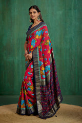 Elegant Burgundy Cotton Silk Floral Print Ready to Wear Saree - Shop Now!-RTW-3719