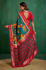 Elegant Green Cotton Silk Floral Print Ready to Wear Saree - Shop Now!-RTW-3722