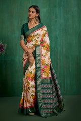Elegant Rose Gold Cotton Silk Floral Print Ready to Wear Saree - Shop Now!-RTW-3723