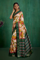 Elegant Rose Gold Cotton Silk Floral Print Ready to Wear Saree - Shop Now!-RTW-3723