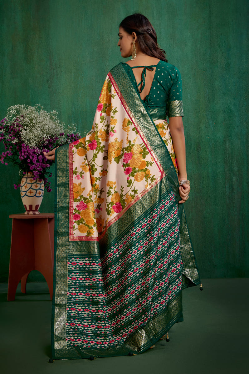Elegant Rose Gold Cotton Silk Floral Print Ready to Wear Saree - Shop Now!-RTW-3723