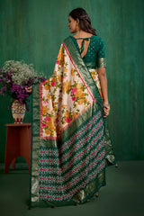 Elegant Rose Gold Cotton Silk Floral Print Ready to Wear Saree - Shop Now!-RTW-3723