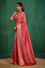 Buy Peach Cotton Silk Patola Print Ready to Wear Saree Online - Stylish & Affordable-RTW-3780