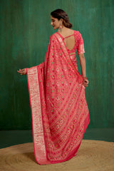 Buy Peach Cotton Silk Patola Print Ready to Wear Saree Online - Stylish & Affordable-RTW-3780
