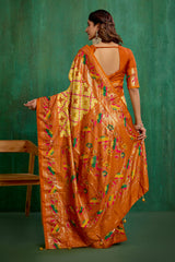 Shop Cotton Silk Orange Yellow Ikkat Print Ready to Wear Saree - Elegant & Comfortable Styles-RTW-3843