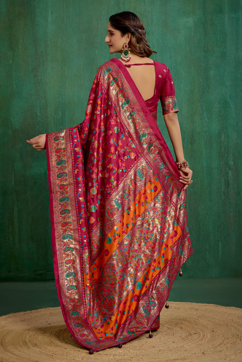 Shop Wine Berry Velvet Tussar Silk Floral Print Ready to Wear Saree Online - Best Prices-RTW-3859