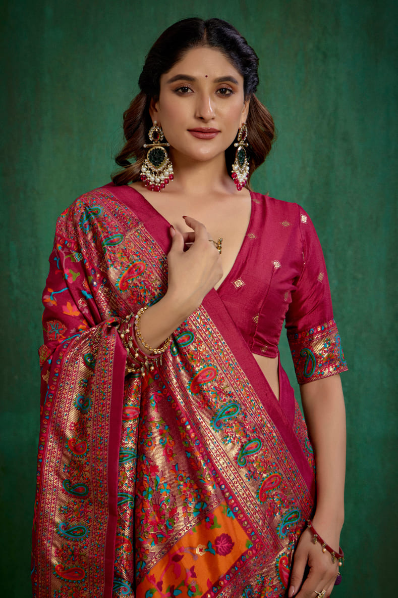 Shop Wine Berry Velvet Tussar Silk Floral Print Ready to Wear Saree Online - Best Prices-RTW-3859