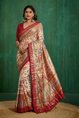 Shop Off White Elegant Tussar Silk Saree with Ethnic Motif - Ready to Wear Collection-RTW-3943