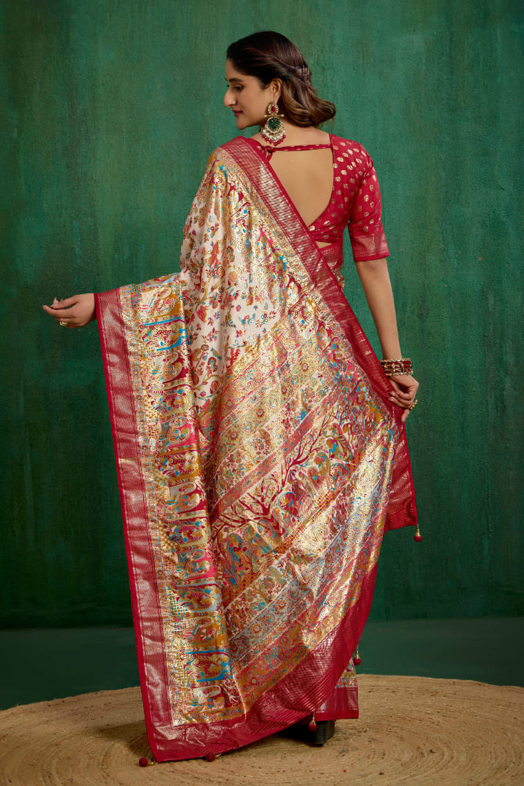 Shop Off White Elegant Tussar Silk Saree with Ethnic Motif - Ready to Wear Collection-RTW-3943