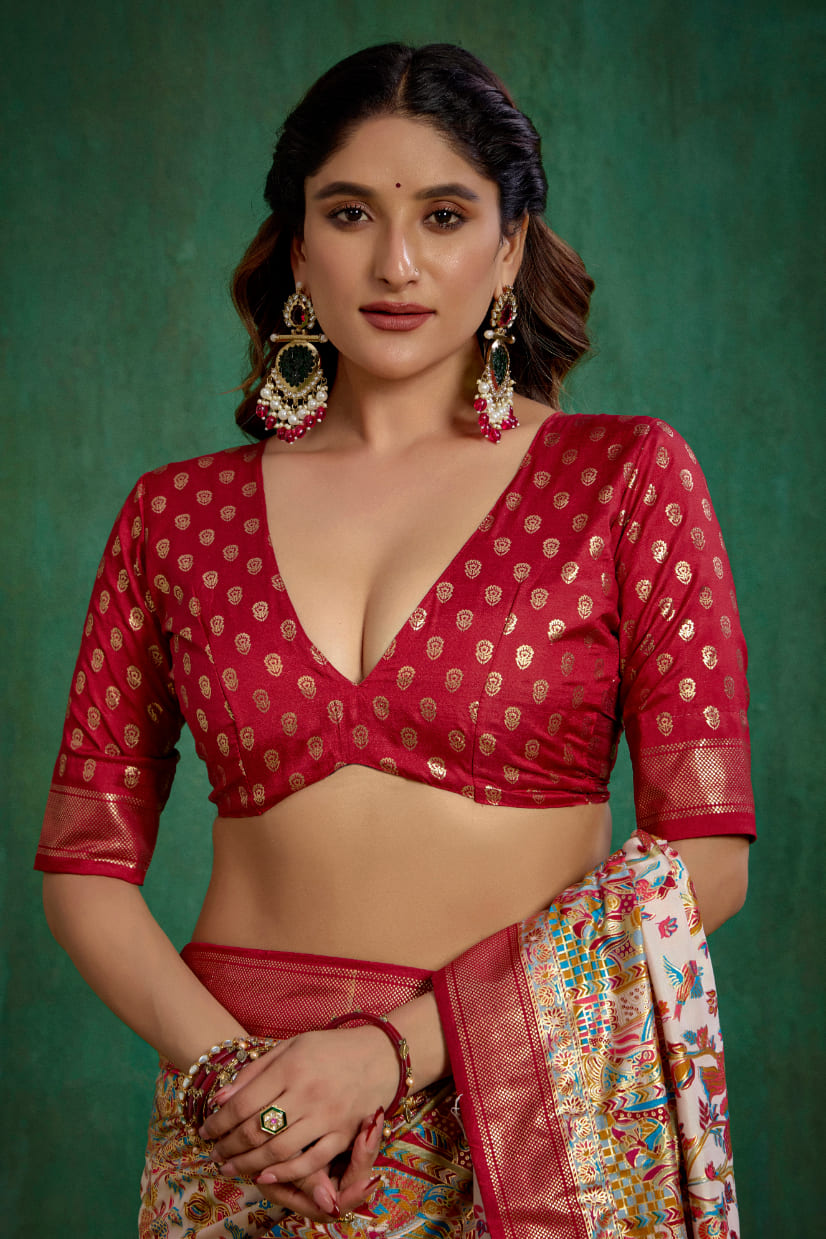Shop Off White Elegant Tussar Silk Saree with Ethnic Motif - Ready to Wear Collection-RTW-3943