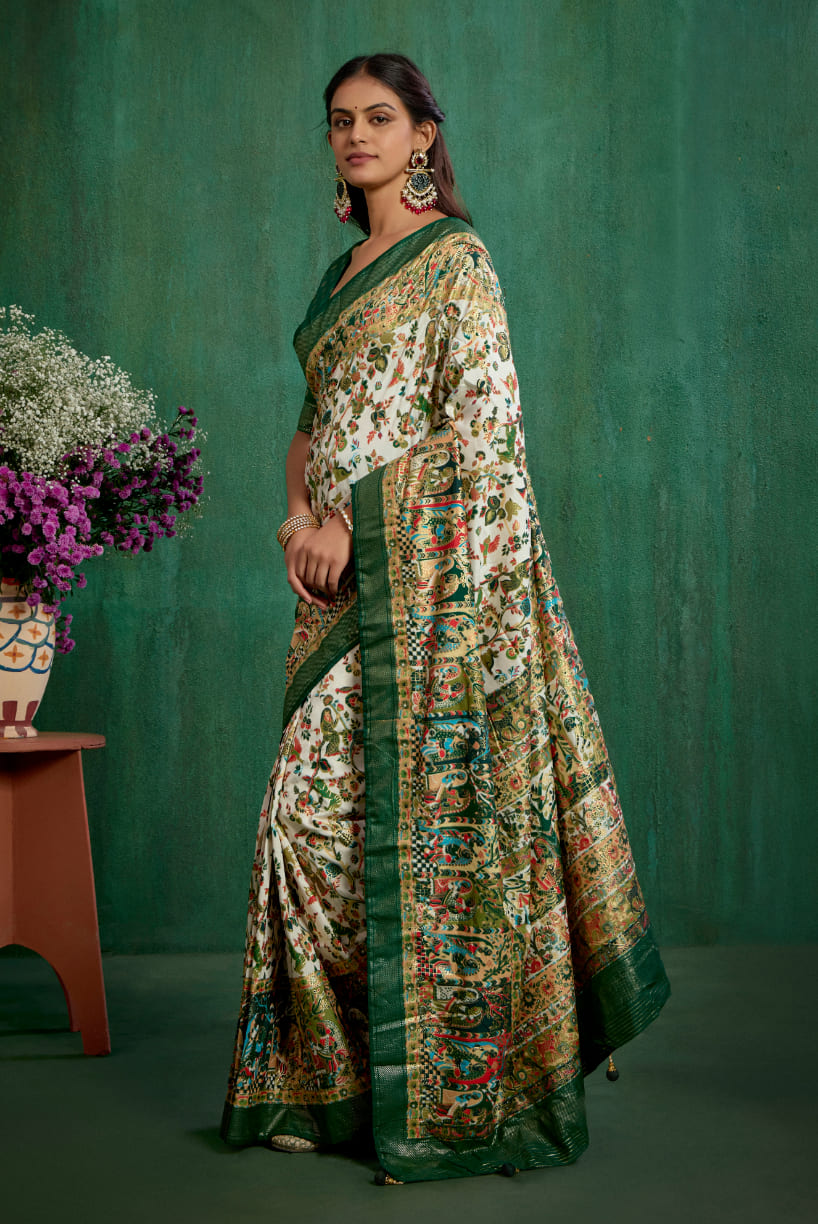 Shop Off White Elegant Tussar Silk Saree with Ethnic Motif - Ready to Wear Collection-RTW-3945