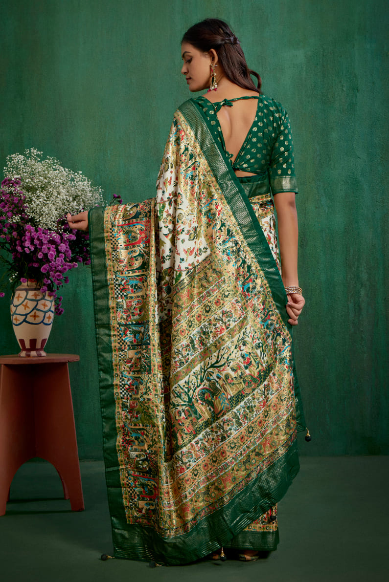 Shop Off White Elegant Tussar Silk Saree with Ethnic Motif - Ready to Wear Collection-RTW-3945
