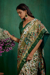 Shop Off White Elegant Tussar Silk Saree with Ethnic Motif - Ready to Wear Collection-RTW-3945
