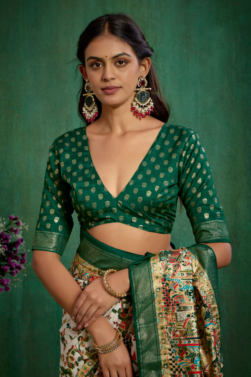 Shop Off White Elegant Tussar Silk Saree with Ethnic Motif - Ready to Wear Collection-RTW-3945