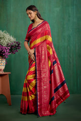 Shop Multi Elegant Tussar Silk Block Print Ready to Wear Sarees Online - Best Prices-RTW-4041