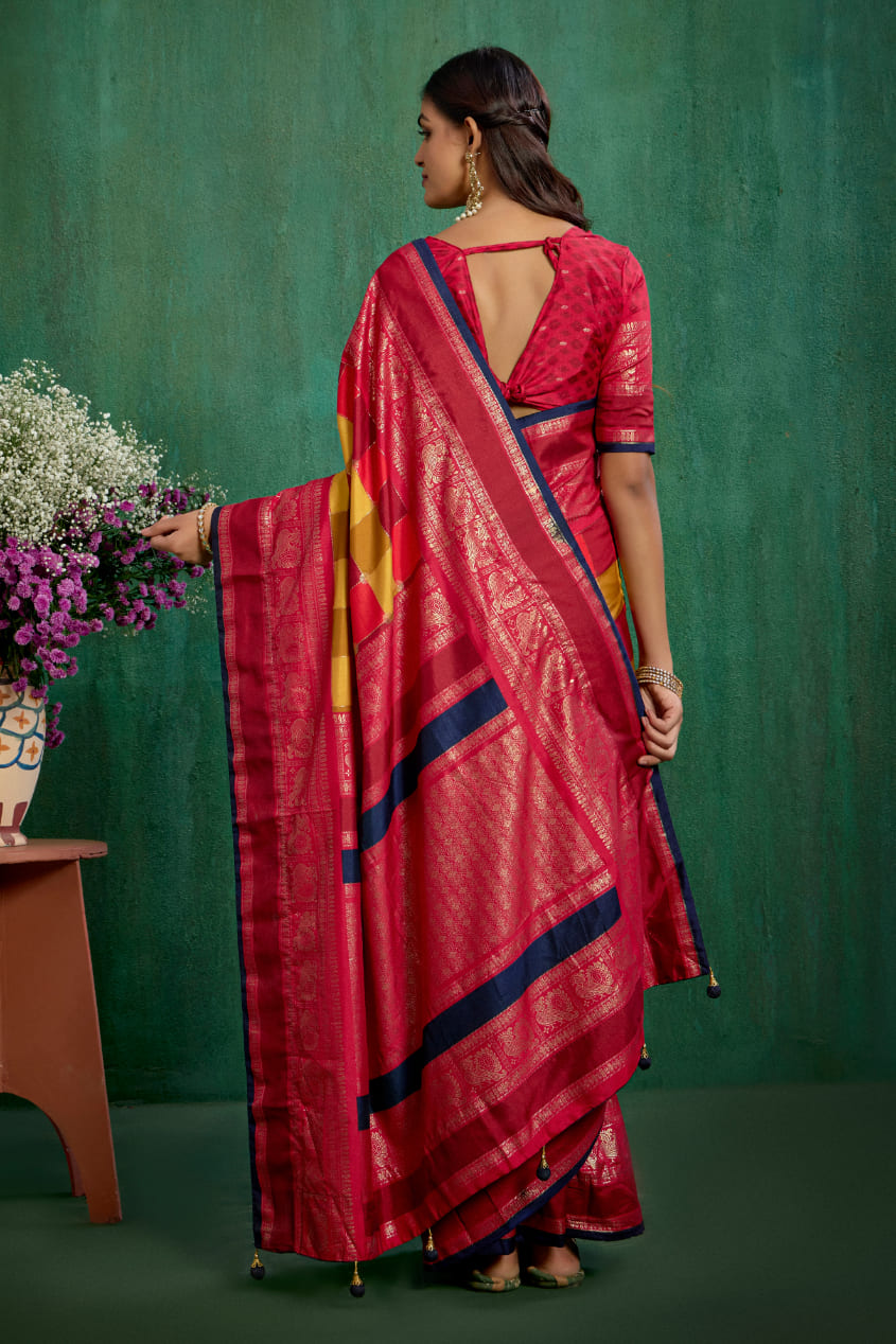 Shop Multi Elegant Tussar Silk Block Print Ready to Wear Sarees Online - Best Prices-RTW-4041