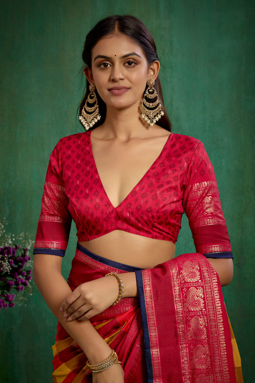 Shop Multi Elegant Tussar Silk Block Print Ready to Wear Sarees Online - Best Prices-RTW-4041