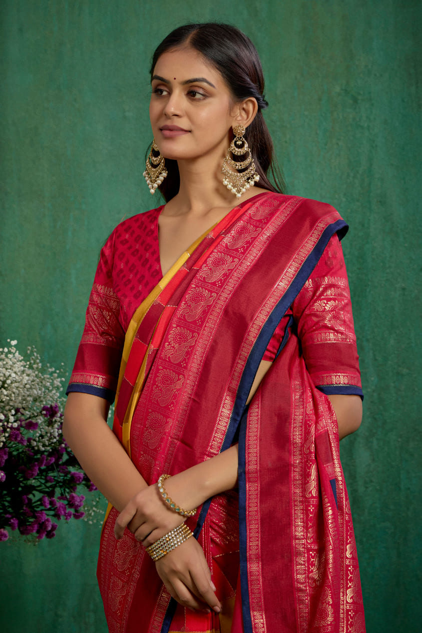 Shop Multi Elegant Tussar Silk Block Print Ready to Wear Sarees Online - Best Prices-RTW-4041