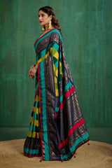 Shop Multi Elegant Tussar Silk Block Print Ready to Wear Sarees Online - Best Prices-RTW-4042
