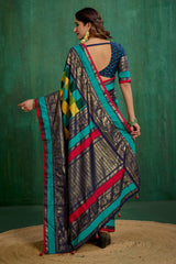 Shop Multi Elegant Tussar Silk Block Print Ready to Wear Sarees Online - Best Prices-RTW-4042